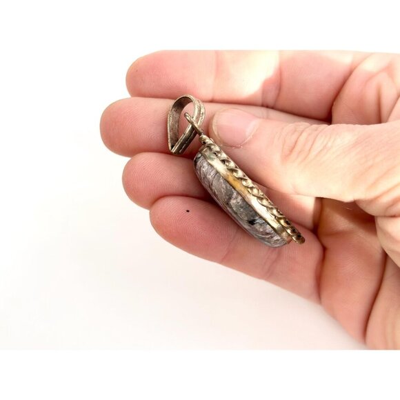 Dark Charoite Gemstone Rope Framed Bezel Set Sterling Silver 925 Vintage Pendant - Picture 7 of 10